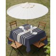 thumbnail image 3 of Outdoor Tablecloth with Umbrella Hole, Beige Striped Spillproof Waterproof Outdoor Table Cover, Midnight Blue Geometric Simple Retro Patio Tablecloths for Party/Garden/Picnic, Square 54"x54", 3 of 9