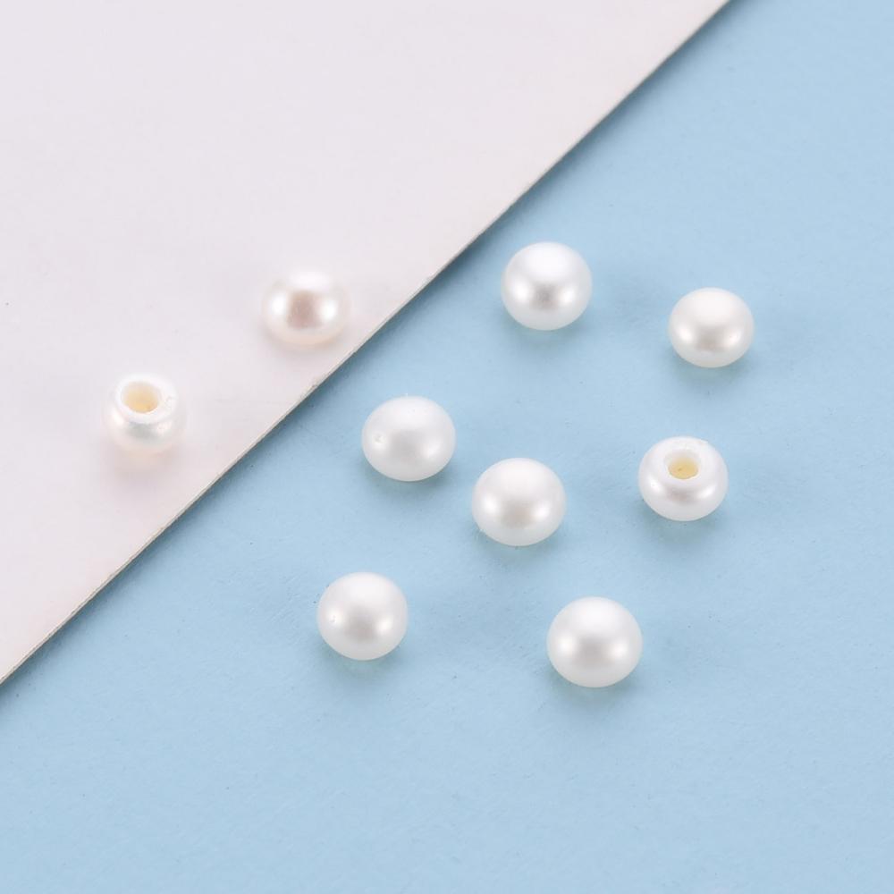 Natural Cultured Freshwater Pearl Beads Half Drilled Rondelle Floral White 3~3.5x2mm Hole: 0.8mm about 100pairs/board