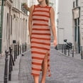 thumbnail image 6 of Ruyang Dresses for Women, Women's Summer Bodycon Sundress Casual Midi Sleeveless Hollow Out Knit Side Slit Striped Long Tank Dress, 6 of 9
