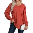 thumbnail image 5 of Nlife Women Puff Long Sleeve U Neck Pleated Tunic Top Casual Shirt Dressy Blouse, 5 of 9