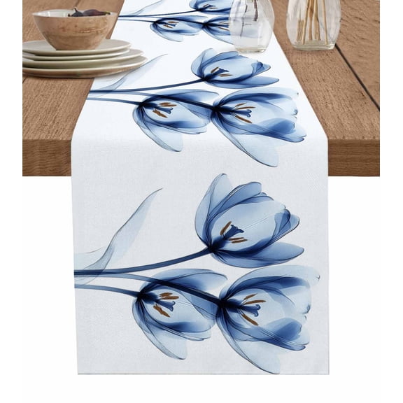 Hokiten Table Runners 120 Inches Long Dress Scarves, Blue Flowers Farmhouse Coffee/Dining/Kitchen Table Runner for Living Room, Botanical Ombre Tulip Floral Minimalistg 13x120 Inch
