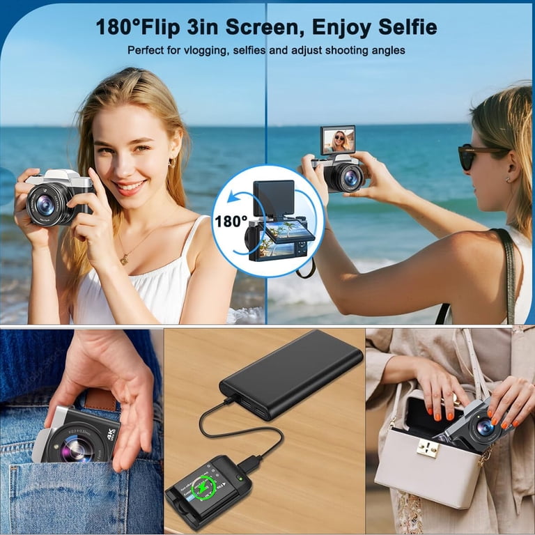 ACTITOP, Digital Camera, 4K, 64MP, WiFi, 3