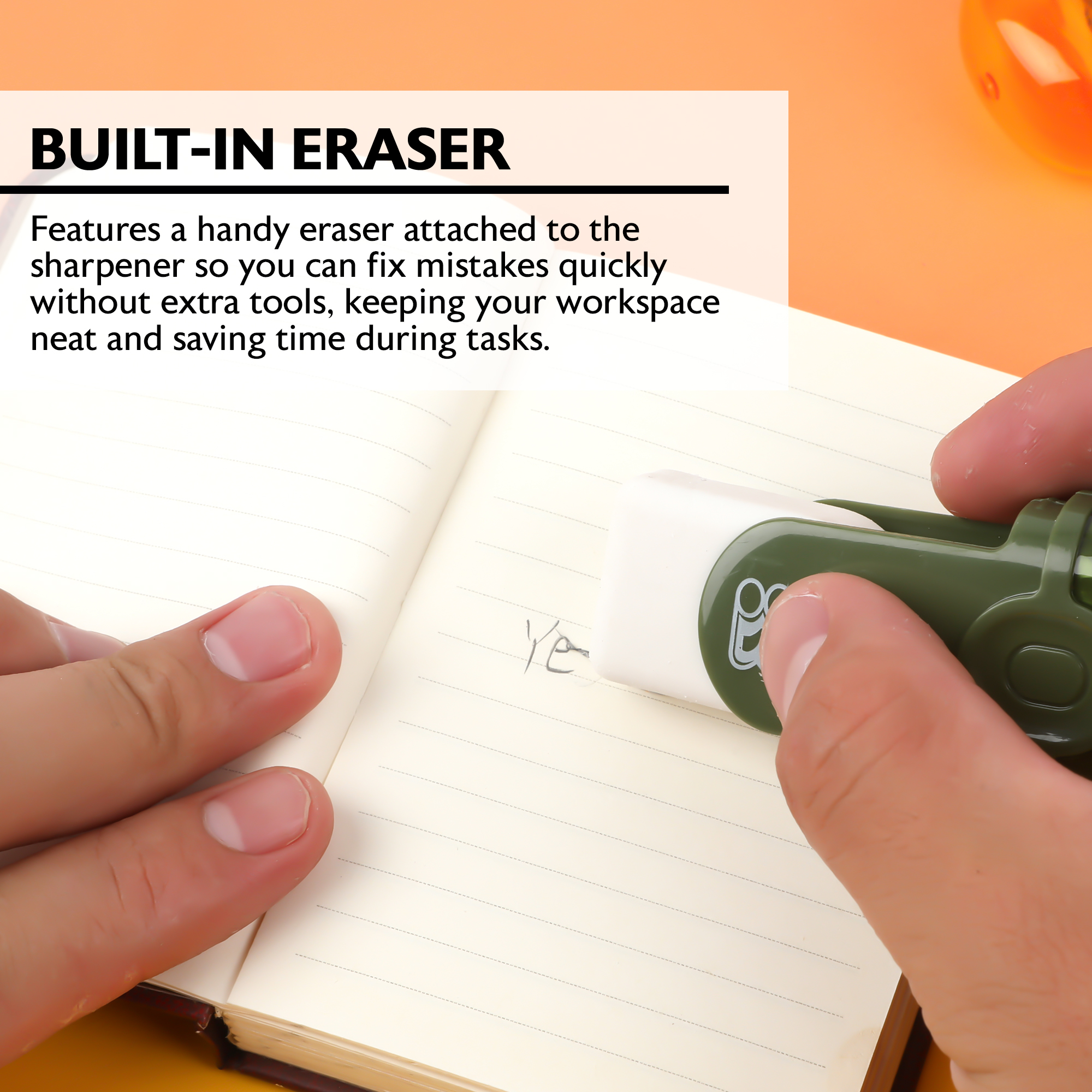 BAZIC Products Manual Pencil Sharpeners with Eraser, 144 Pack, Compact Small Colorful Erasers, One Hole