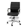 thumbnail image 2 of Merrick Lane Mid-Back Drafting Chair with Adjustable Foot Ring Black Faux Leather Upholstered Swivel Chair with Chrome Base, 2 of 14