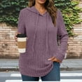 thumbnail image 2 of Lenpel Women's Plus Size Hoodies Ribbed Knit Drawstring Long Sleeve Shirts Soft Casual Tunic Tops Lightweight Knit Sweaters(Purple,XX-Large), 2 of 7