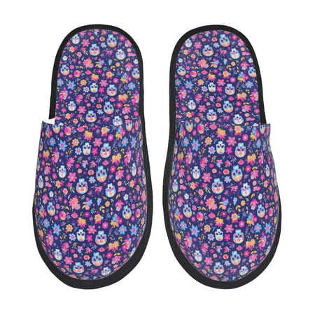 Balery colorful Skull butterfly flower1 Slient Indoor Furry Fleece Comfort House Shoes Soft Non-Slip Home Shoes Cotton slippers House Slippers-- Large