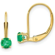 14k Yellow Gold 4.2mm Round May/Emerald Leverback Earrings - 13mm