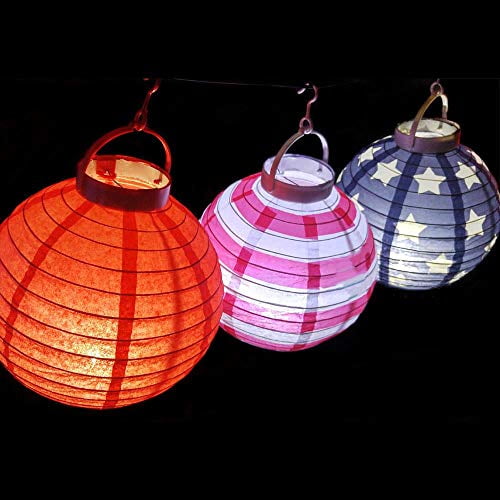 Fourth of July Paper Flag Lanterns LED 8" set of 2 Battery Operated 