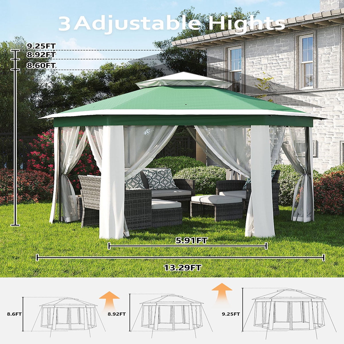 Danolapsi  Gazebo Screen Tent, Hexagonal Instant Gazebo Tent with Mosquito Netting Outdoor Canopy, 6 Sided Sun Shelter 13x13ft with Mesh Netting, Pavilion Tent for Patio