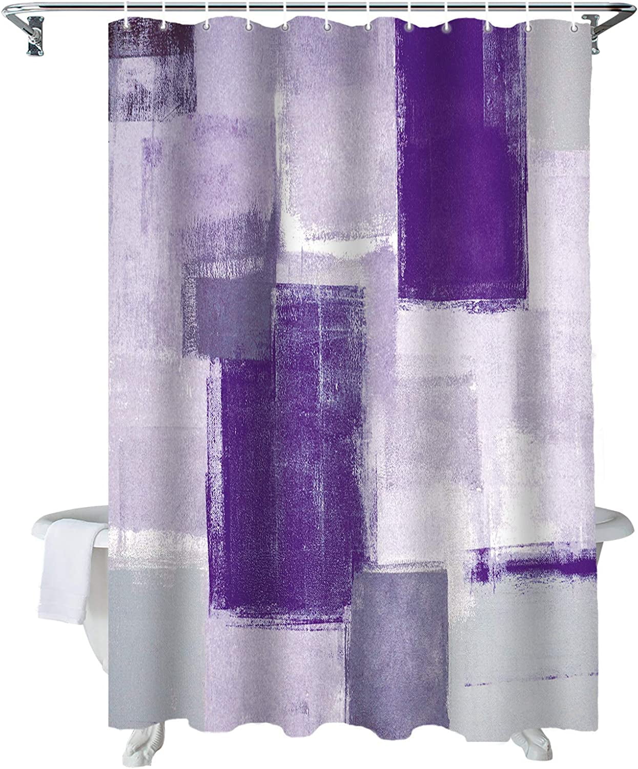 Fabric Shower Curtain for Bathroom, Abstract Geometric Lavender, Custom Shower Curtain Set with Hooks, Luxury Bathroom Curtains, Purple Grey Waterproof Polyester Bathroom Accessories, 72x72inch