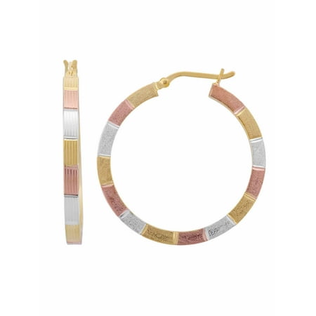 Rose Cut Earrings - Sterling Silver and 18kt Gold and Rose Over Sterling Silver Diamond Cut Satin Hoop Earrings