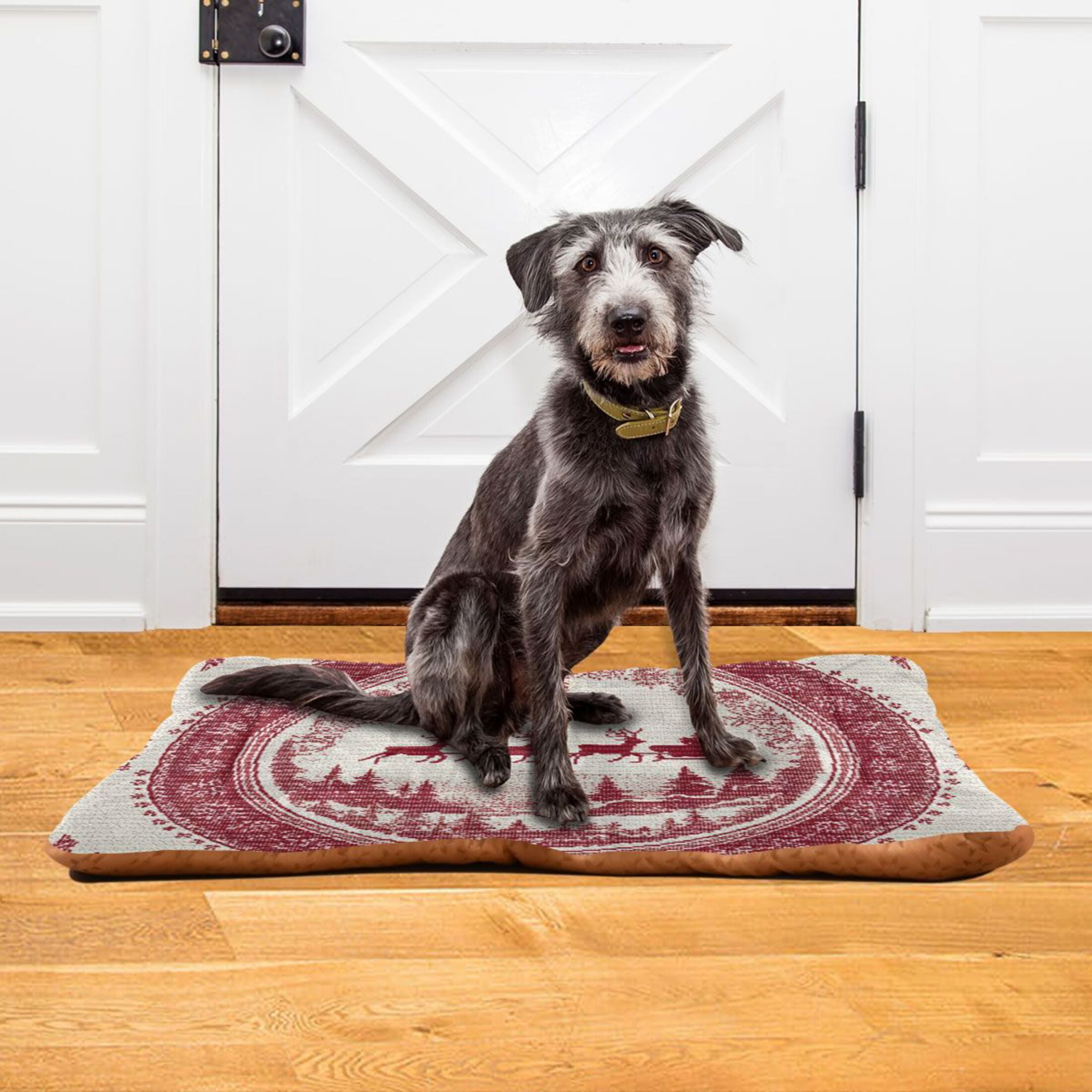 Cozy Mat Pet Bed Indoor Outdoor Warm Soft For Cat Dog Puppy(S/M) Reindeer and Santa's Sleigh