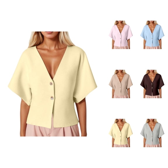 Summer Ribbed V Neck Short Sleeve Knit Jacket For Women Stylish And Comfortable Cardigan Sweaters for Women