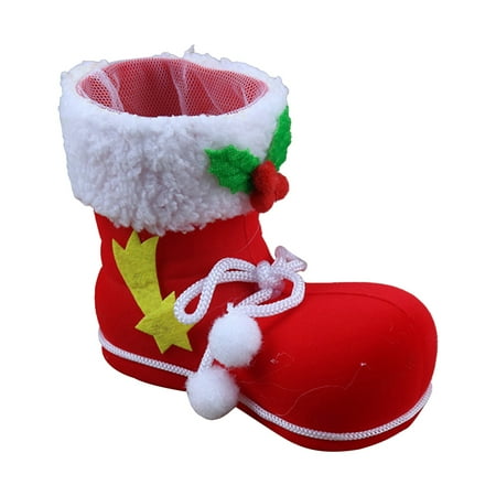 

huanledash Christmas Candy Boots Cute Wide Application Plastic Plush Christmas Candy Red Boots Shoes Santa Gift Stocking for Party