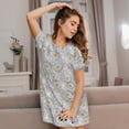 thumbnail image 3 of Honeii Daisies Flowers Print Women's Loose Short Sleeve Nightgown, Soft Cotton Sleepwear, Comfy Loose Fit Pajama Dress for Sleep and Lounge, 3 of 6