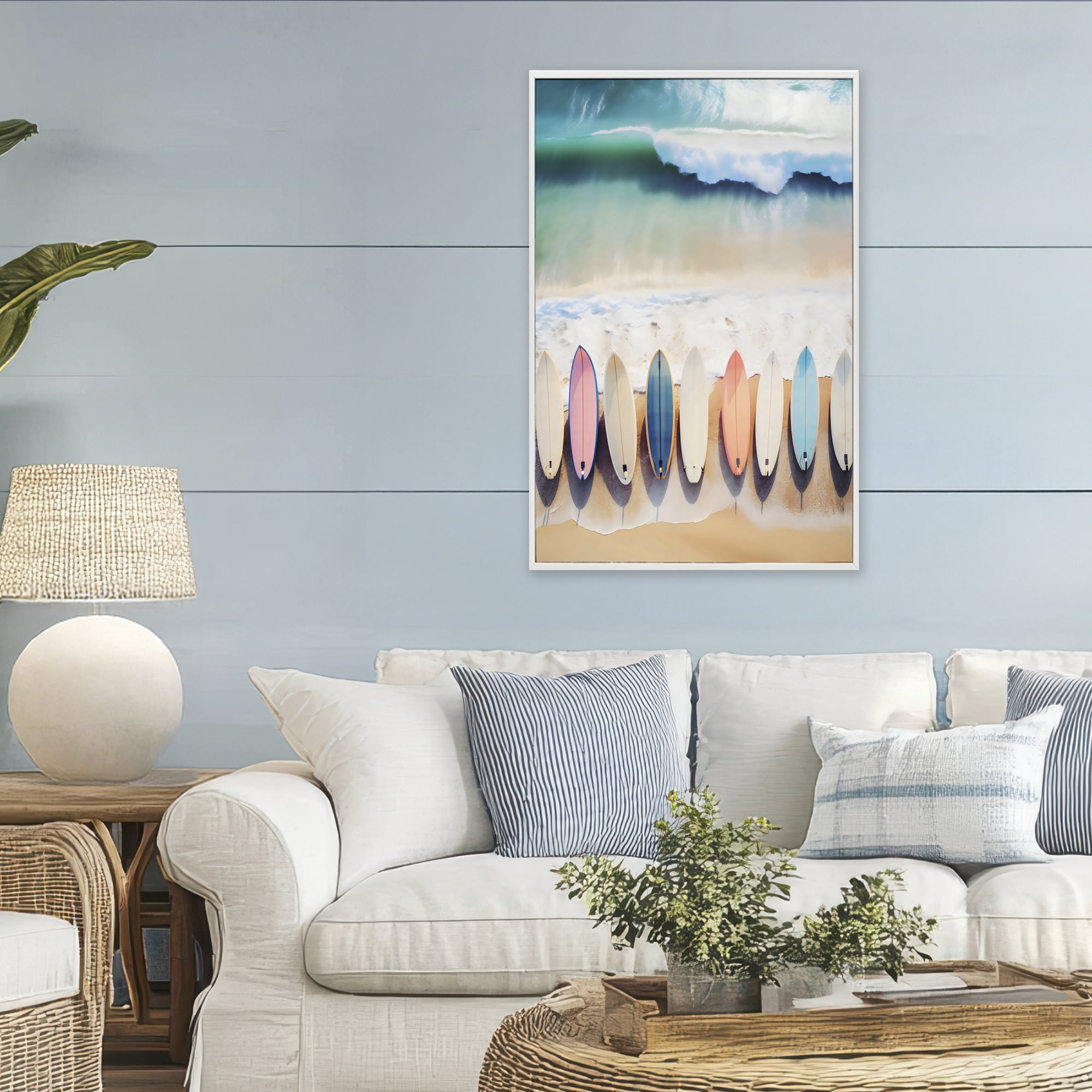 Stupell Industries Aerial View Surfboards Shoreline White Framed Giclee Art, design by Creative Studio