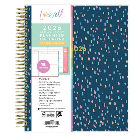 LiveWell® for Blue Sky Monthly Weekly Medium Planner (7" x 9") Nova Navy 15-Month October 2025 - December 2026