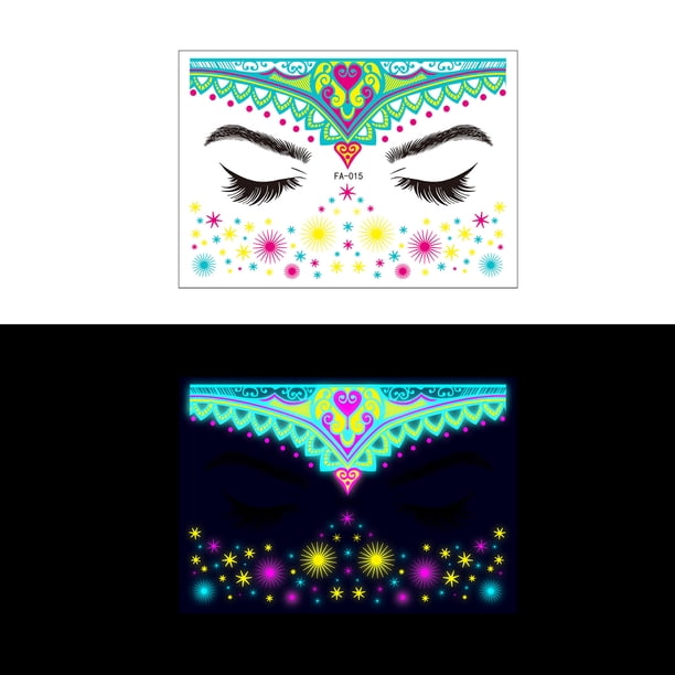 Pegatina Etiqueta engomada fluorescente de la cara Etiqueta engomada del tatuaje iluminada a prueba de agua Accesorios de arte corporal Etiqueta adhesiva de transferencia de agua para festivales de mú