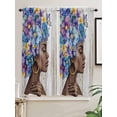thumbnail image 5 of Black African Women Bathroom Window Curtain, Spring Floral Butterfly Retro Wooden Light Filtering Coffee Kitchen Curtains, Bedroom Living Room Curtains 2 Panel 84"x63", 5 of 6
