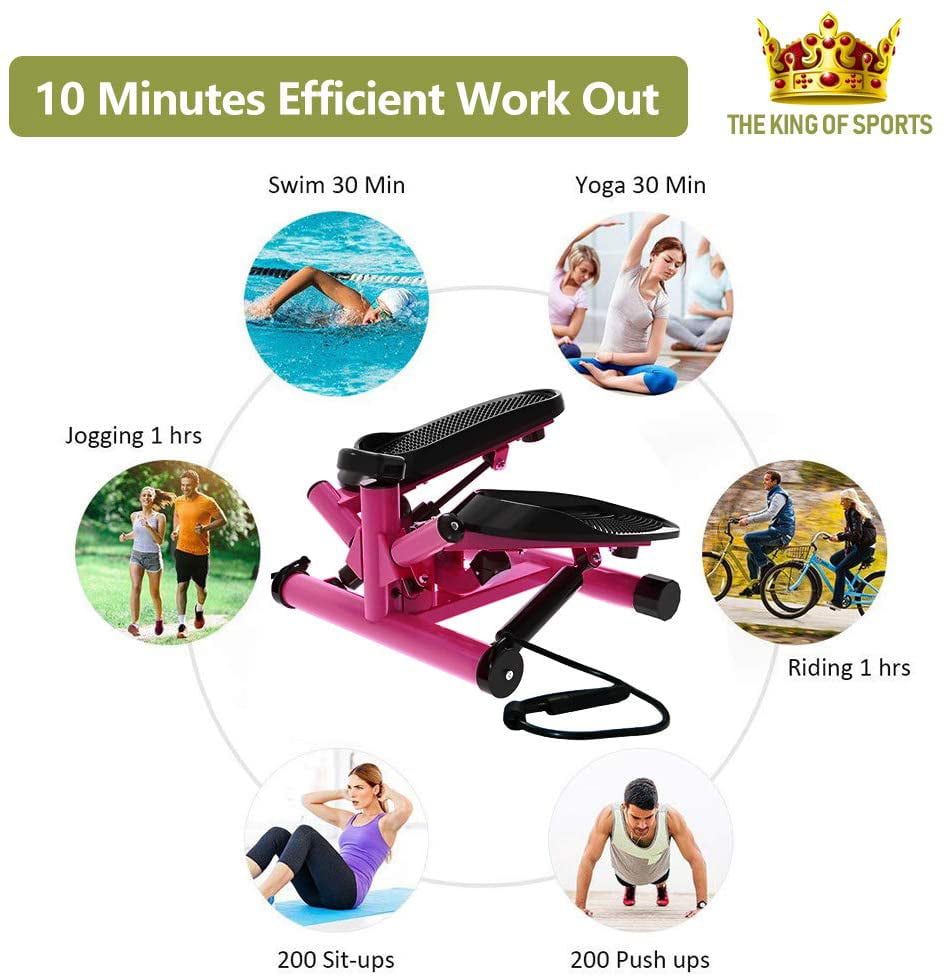 leikefitness Premium Portable Twist Stair Stepper Adjustable Resistance Twisting Step Fitness Machine with Bands and LCD Monitor ST6610-2 Purple 