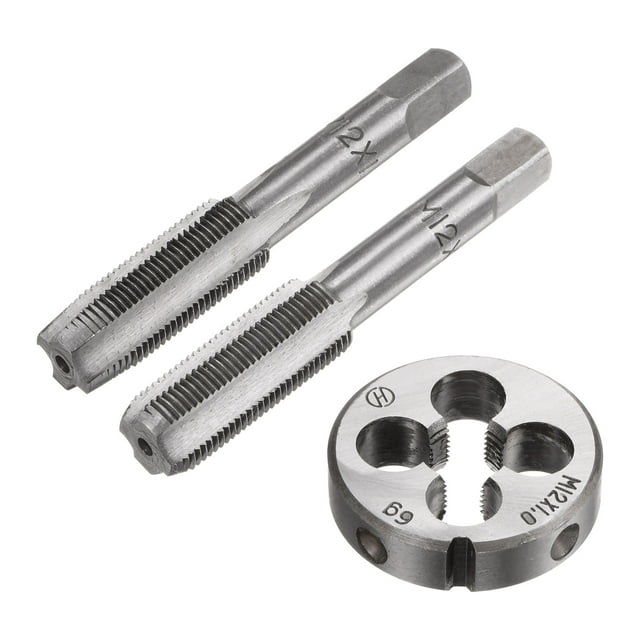 Unique Bargains 3 Packs M12 x 1 Taper/Bottom Thread Taps and Round Die Metric Hand Tap & Die Set