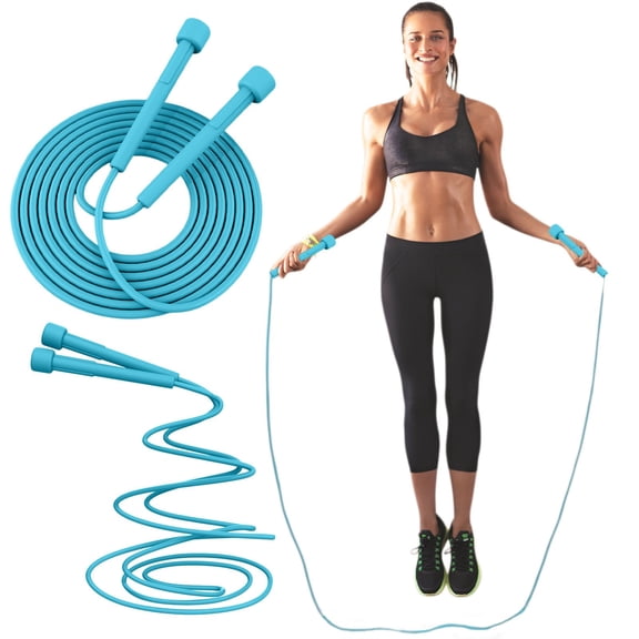 Adjustable Jump Rope 110.2 in, PVC Fitness Skipping Rope with Non Slip Handles for Cardio Blue