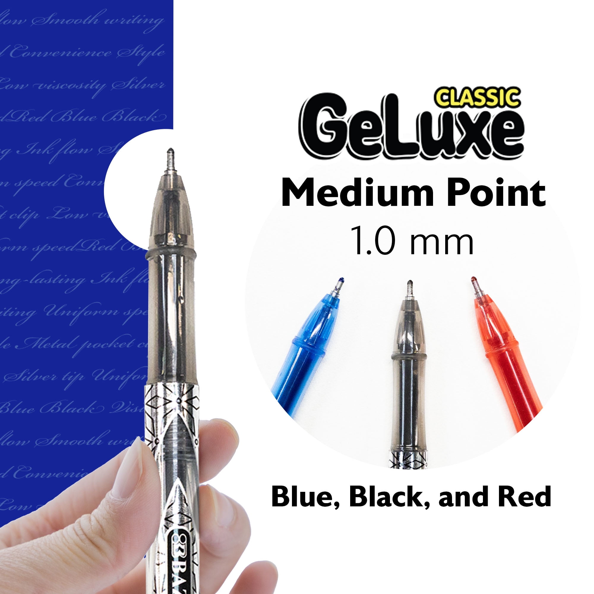 BAZIC GeLuxe Gel Ink Roller Pen, Assorted Colors, 1.0 mm Medium Point (6/Pack), 1-Pack