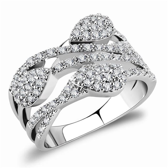Women Rhodium Brass Ring with AAA Grade CZ in Clear - Size 6