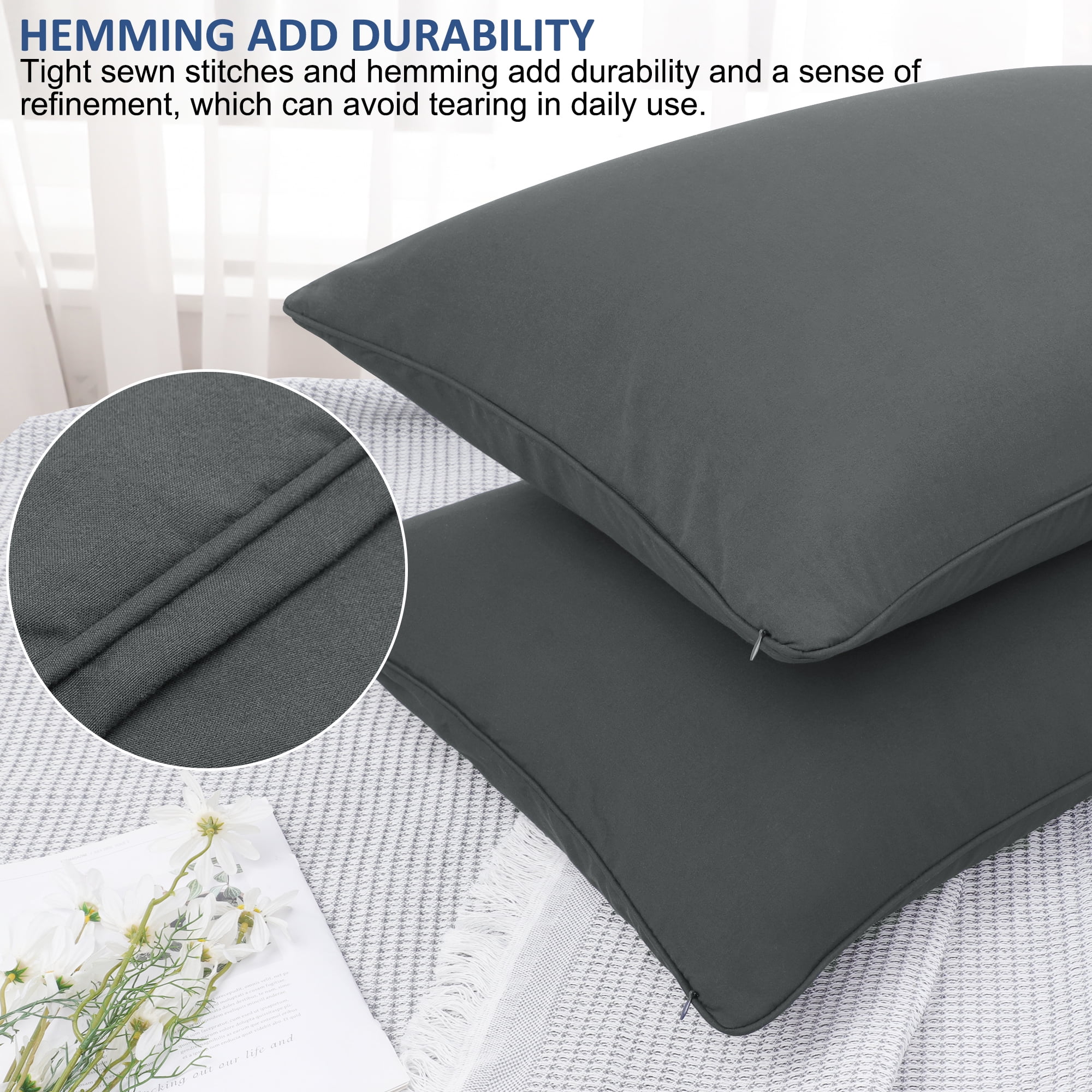 Unique Bargains 2Pcs Brushed Zipper Closure Microfiber Pillowcases Dark Gray King