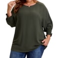 thumbnail image 5 of Agnes Orinda Women's Plus Size Chiffon Tops Batwing Ruffle Long Sleeve Casual Loose Shirts Blouses 3X Army Green, 5 of 7