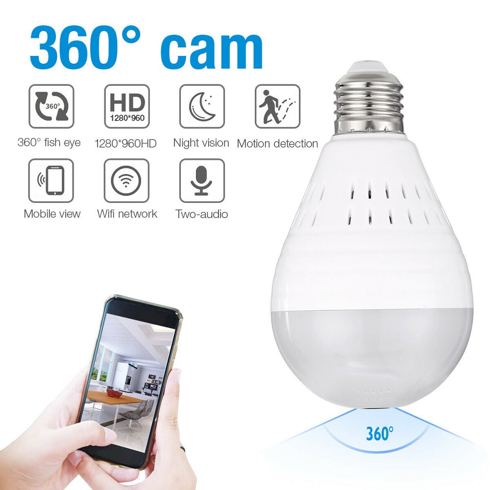 360 Degree Panoramic 1080P HD Hidden Wifi Camera Light Bulb Security Lamp IP Cam 