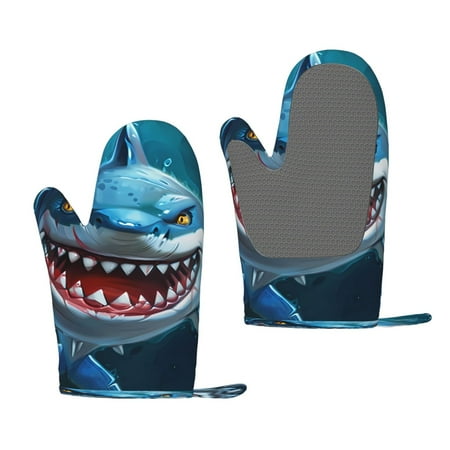 

Junzan Cartoon Cute Shark for Oven Mitts 2 Piece Set BBQ Gloves Grilling Gloves Heat Resistant Oven Gloves Kitchen Silicone Oven Mitts for Barbecue/Cooking/Baking