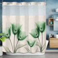 thumbnail image 6 of Spring Floral No Hooks Shower Curtain with Snap-in Liner Watercolor Flowers Green Tulip Linen Texture Shower Curtains for Bathroom, Waterproof, Easy Install, Washable 72"x72", 6 of 9