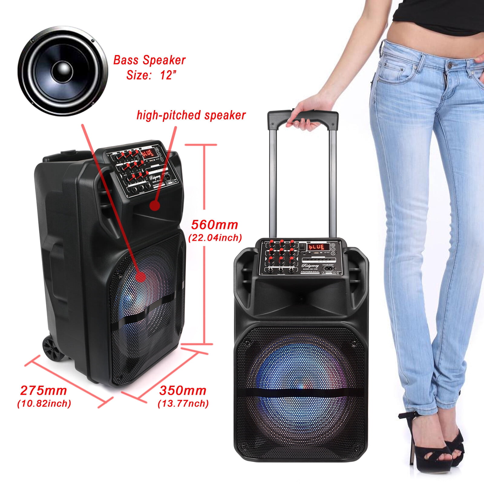 Lohoms 5000W Peak Power Wireless Party Speaker with 12" Subwoofer, Deep Bass, LED Lights, FM Radio, TF/MP3, Portable Indoor/Outdoor Speaker