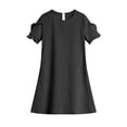 thumbnail image 4 of ASEIDFNSA Girls Flutter Sleeve Dress with Round Neck Solid Color and A Line Skirt (Black,11-12 Years), 4 of 5