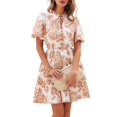 thumbnail image 1 of Vestido BTFBM para mujer, estampado floral, cuello en V, manga corta, volantes, 1 of 8