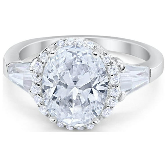 Vintage Oval & Baguette Engagement Ring Round CZ 925 Sterling Silver Size 5