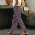 thumbnail image 2 of Bovemsi Casual Pants for Women Summer 2025 New Women's Loose Fitting Patchwork Lace Cotton Linen Casual Wide Leg Trousers with Pockets, 2 of 5