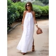 thumbnail image 2 of Womens Halter Neck Side Slit Linen Style Casual Vacation Dress Beach Holiday Summer Long Dress White S, 2 of 7
