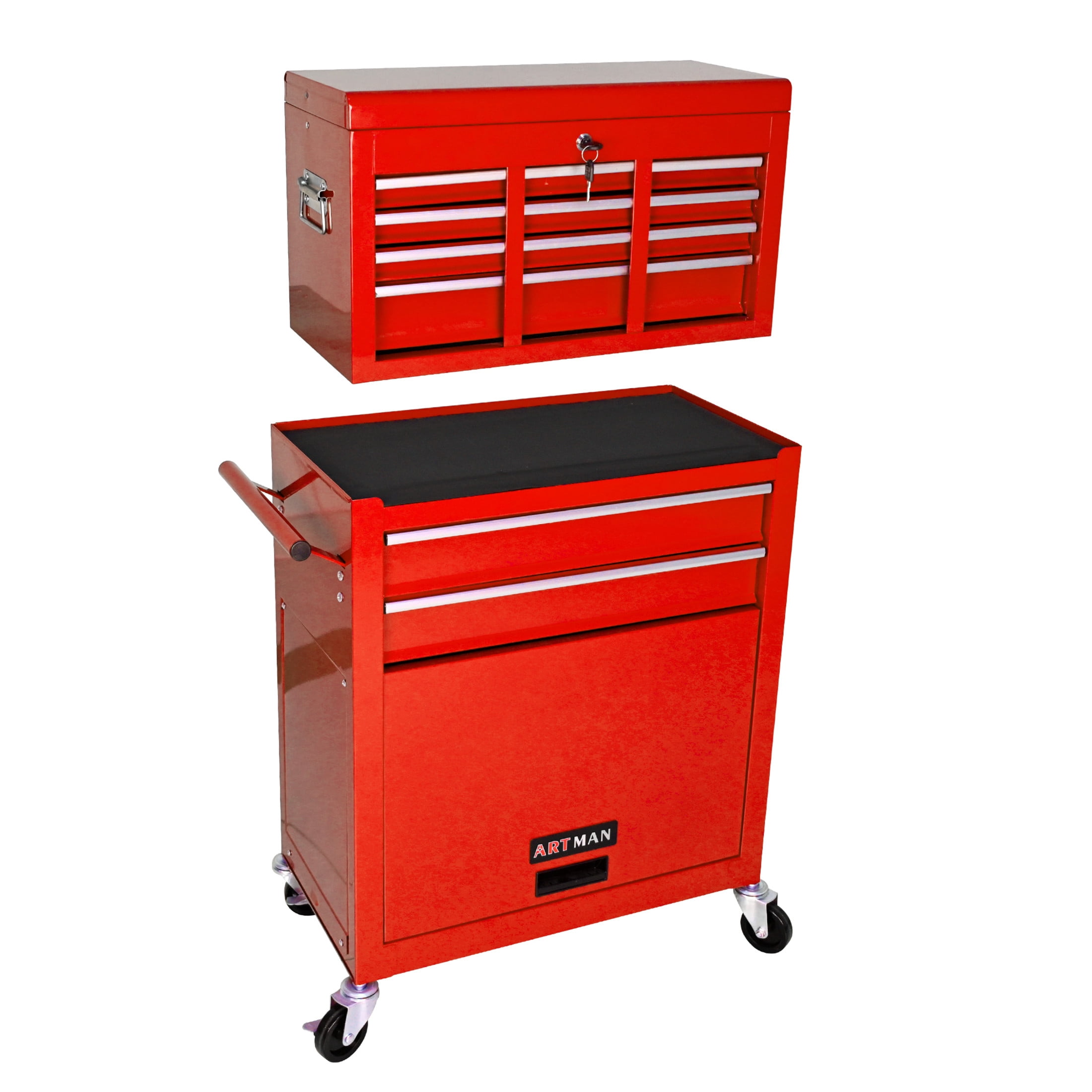 Noble House Heavy-Duty Rolling Tool Chest, 8-Drawer Steel Storage Box Organizer with Detachable Box, Red