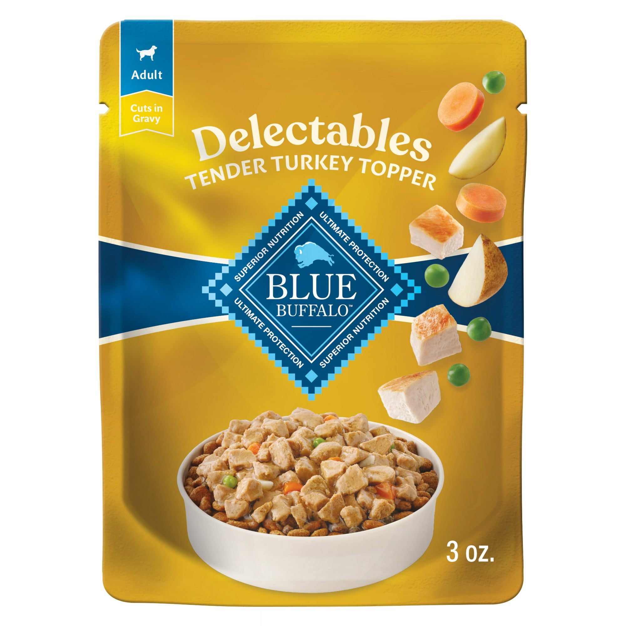 Blue Buffalo Delectables Natural Wet Dog Food Topper, Turkey Dinner 3oz