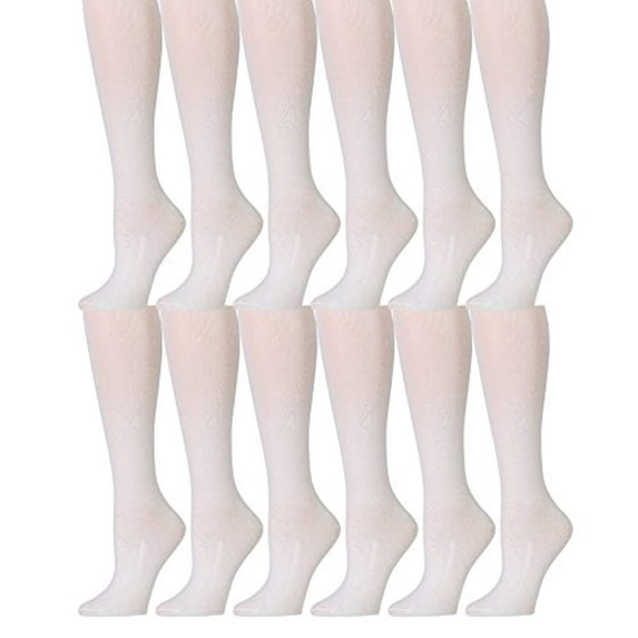 SOCKS'NBULK 12 Pairs of Girls Knee High Socks, Flat Knit, School Socks, Boot Sock (6-7, Invory)