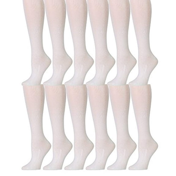 SOCKS'NBULK 12 Pairs of Girls Knee High Socks, Flat Knit, School Socks, Boot Sock, Fit 6-8