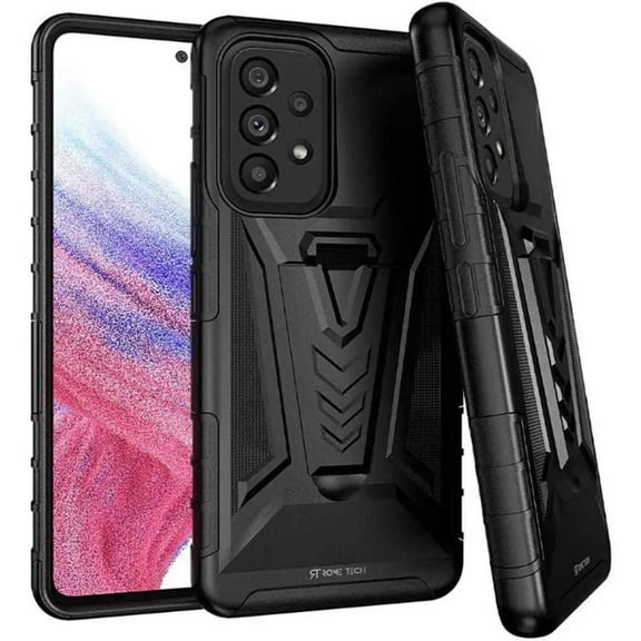 Rome Tech Shockproof Holster Case with Kickstand for Samsung A23/A23 5G - Black