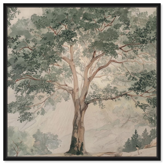 Emanating Branches I Canvas Vintage Floral Art by Art Remedy, Black Frame, 12 x 12