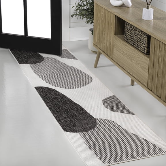 JONATHAN Y TUSCAN SUN 2 x 8 Runner Rug, Zia Geometric Organic Shapes - Cream/Black, TSN306A-28