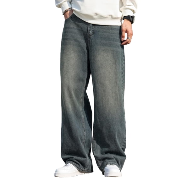 Mens Baggy Jeans Y2K Vintage Denim Pants Casual Loose Fit Hip Hop Trousers
