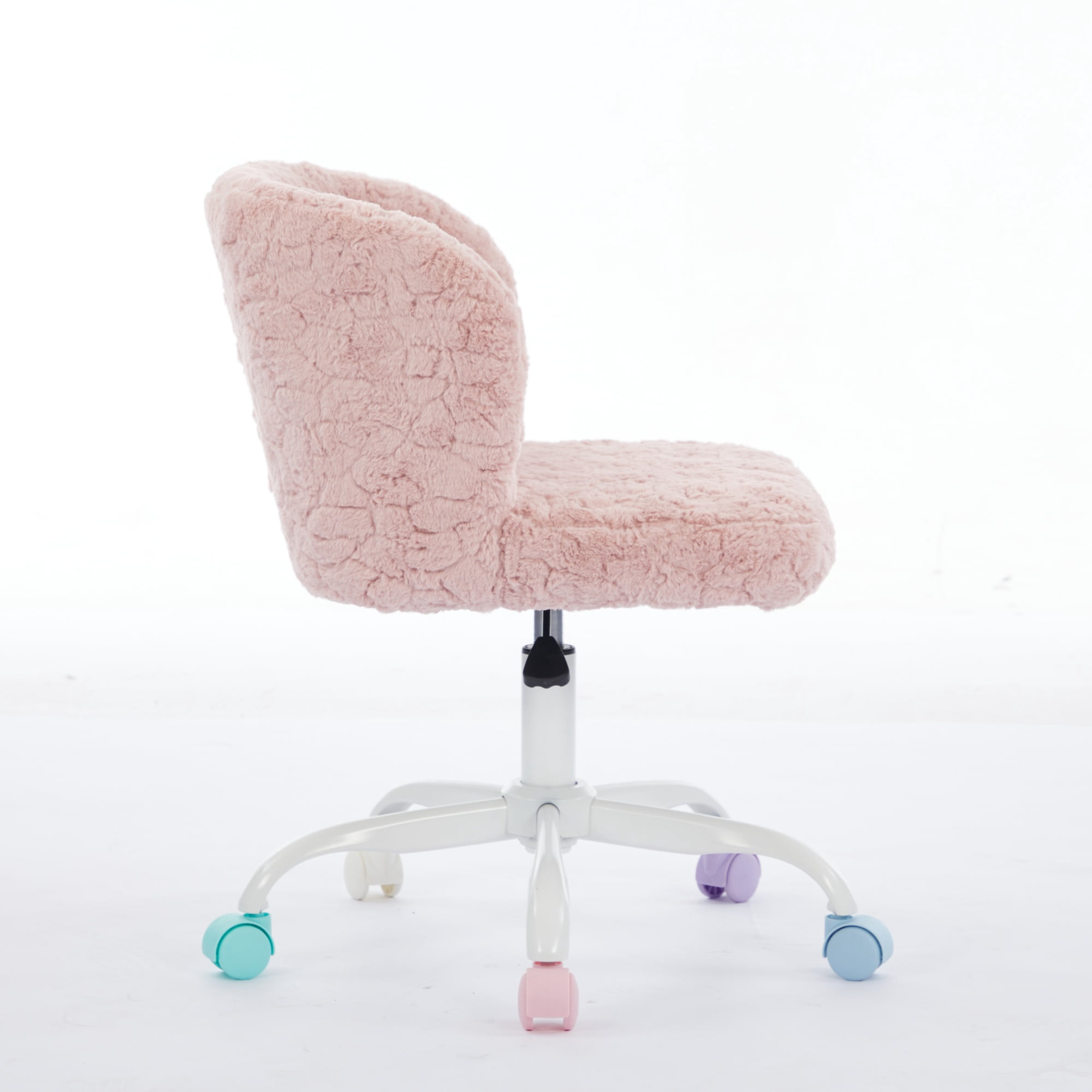 Furniture Office Chair, Artificial Rabbit Hair Home Chair with Metal Base, Adjustable Desk Chair Swivel Office Chair, Vanity Chair (Pink)