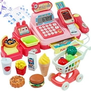 NETNEW Cash Register Toys for Girls 3-6 Years Pretend Play Store Electronic Toy, Grocery Supermarket Playset Calculator Cash Register with Accessories