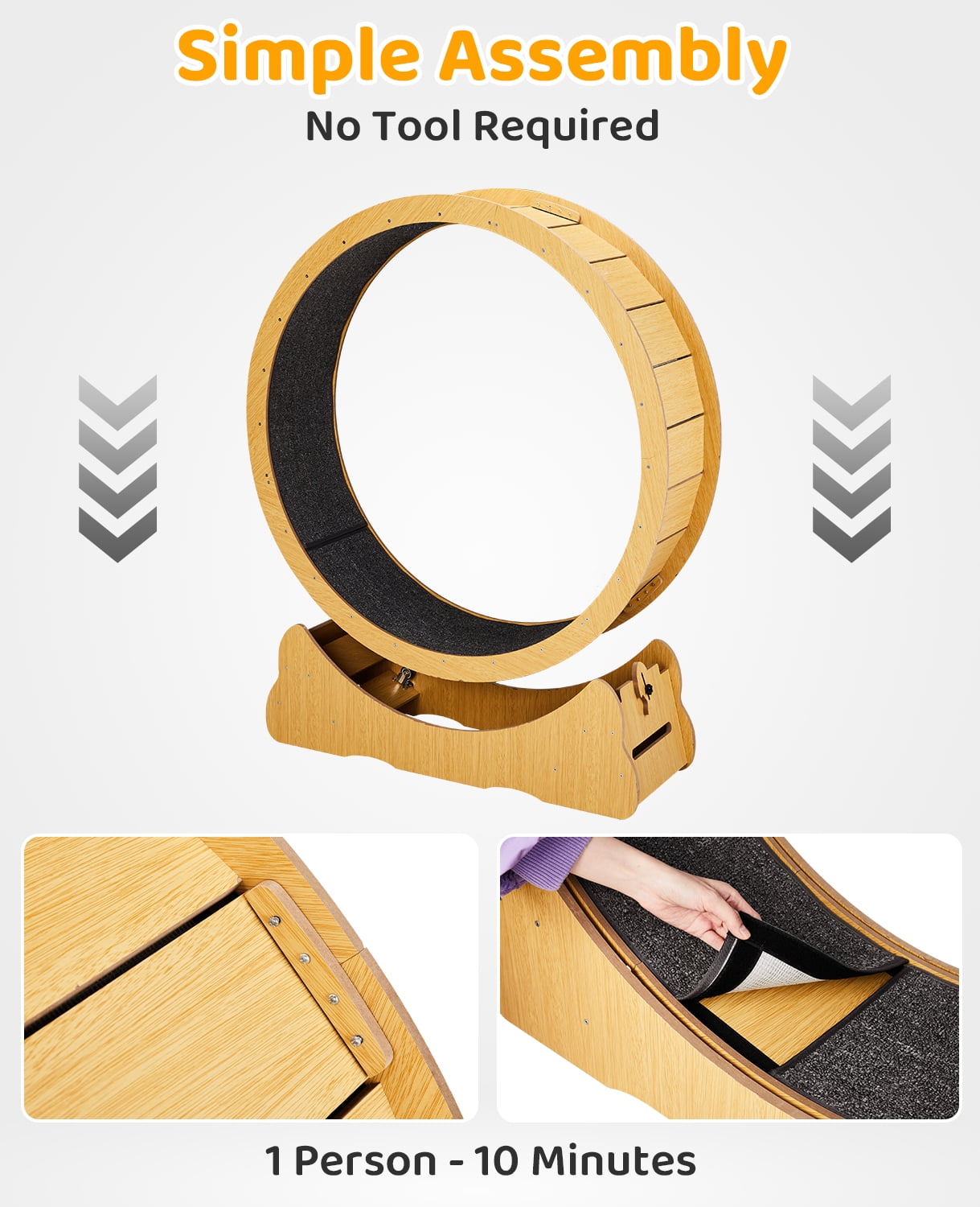 Ktaxon Extra-Large Cat Exercise Wheel - 43" Assembled Wooden Treadmill with Durable HDF Frame, Natural Wood Color